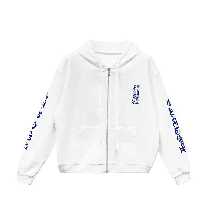 Chrome Hearts Blue Scroll White Zip Up Hoodie - SHENGLI ROAD MARKET
