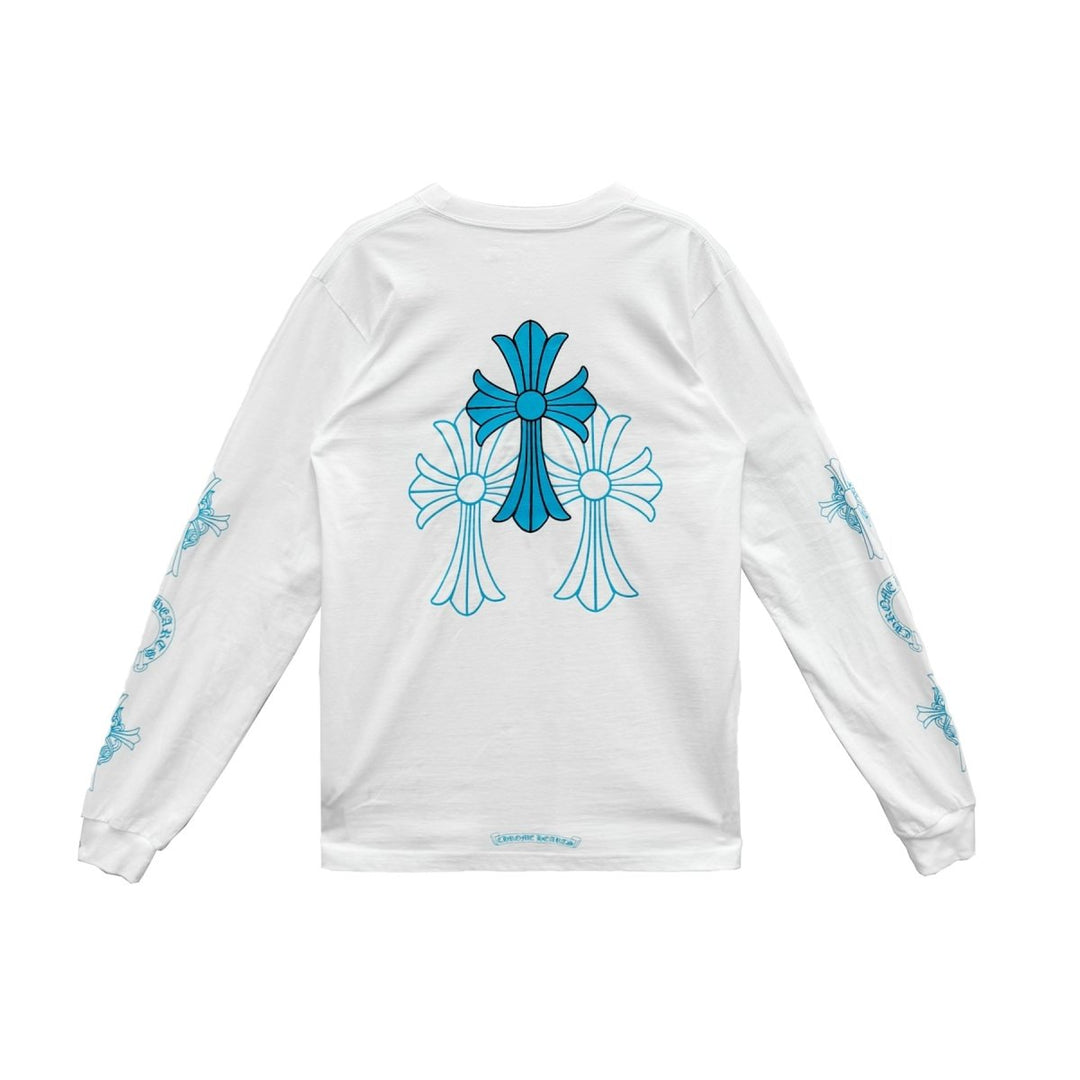 Chrome Hearts Blue Triple Cross Floral Long Sleeves Tee - SHENGLI ROAD MARKET