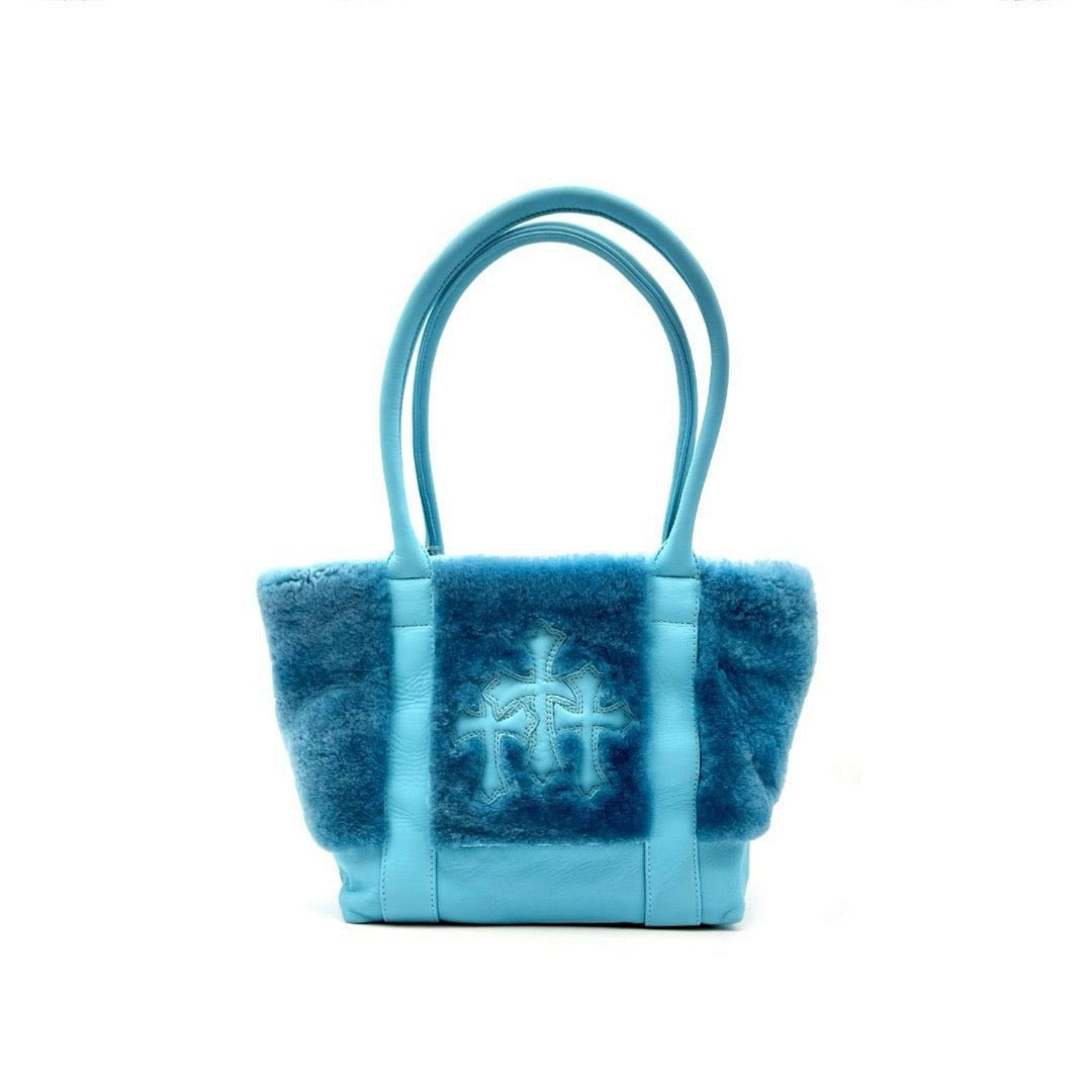 Chrome Hearts Blue Triple Cross Patch Fur Tote Bag - SHENGLI ROAD MARKET