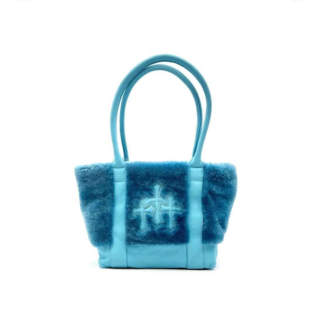 Chrome Hearts Blue Triple Cross Patch Fur Tote Bag - SHENGLI ROAD MARKET