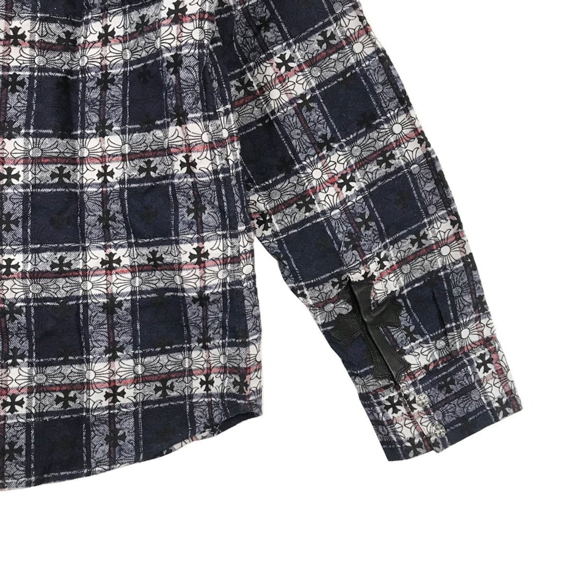 Chrome Hearts Blue&Black Monogram Cross Patch Flannel Shirt