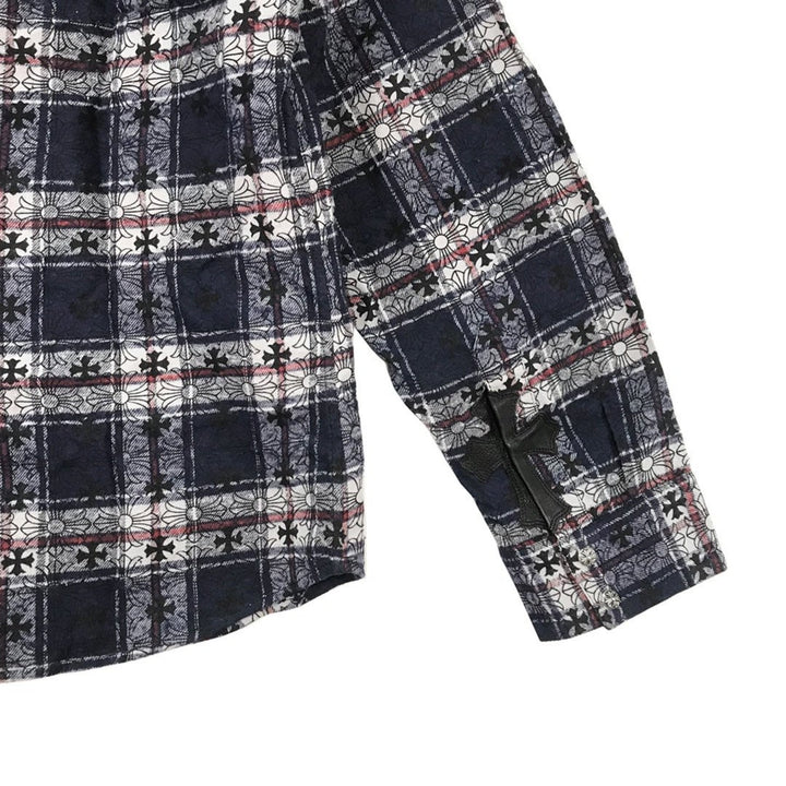 Chrome Hearts Blue&Black Monogram Cross Patch Flannel Shirt - SHENGLI ROAD MARKET