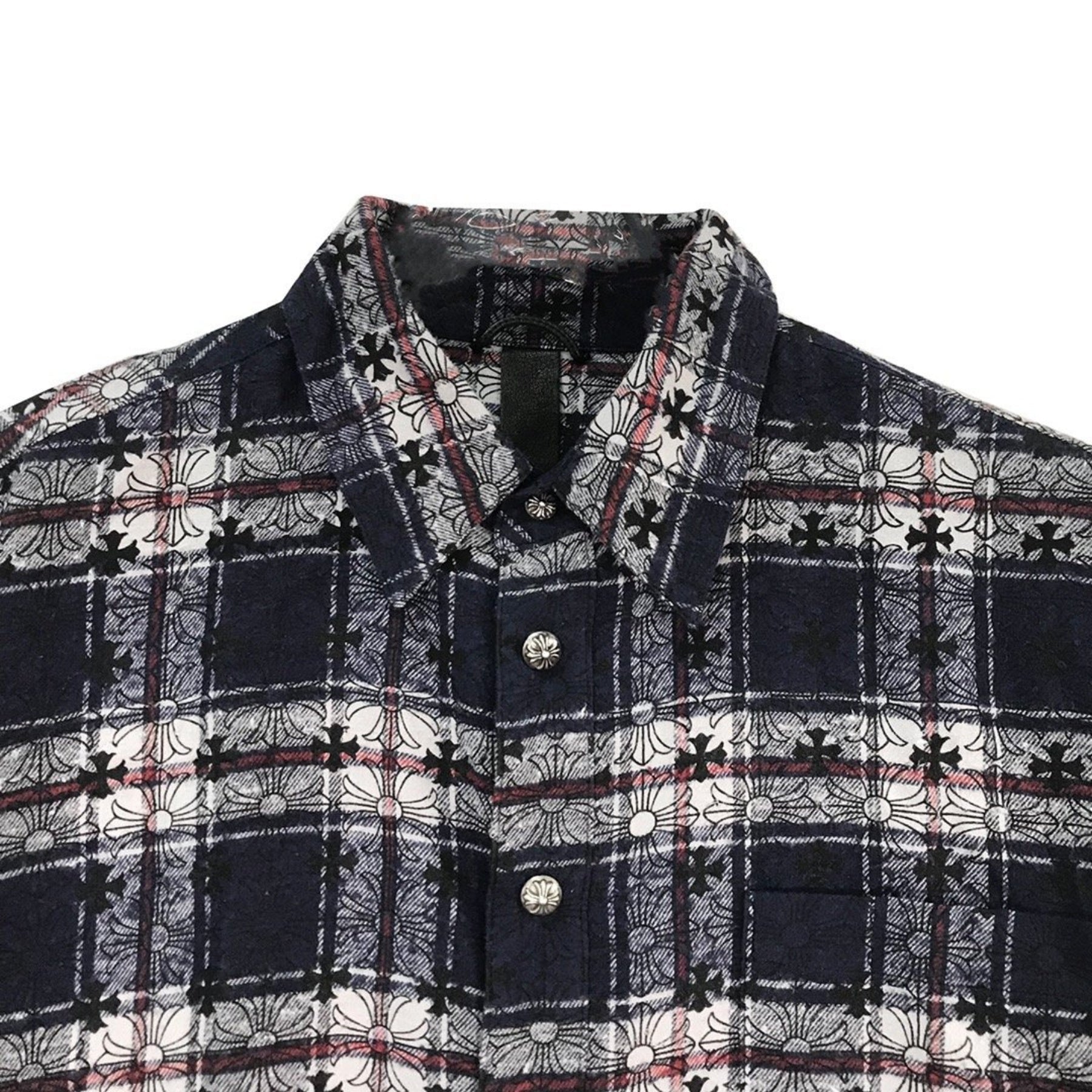 Chrome Hearts Blue&Black Monogram Cross Patch Flannel Shirt
