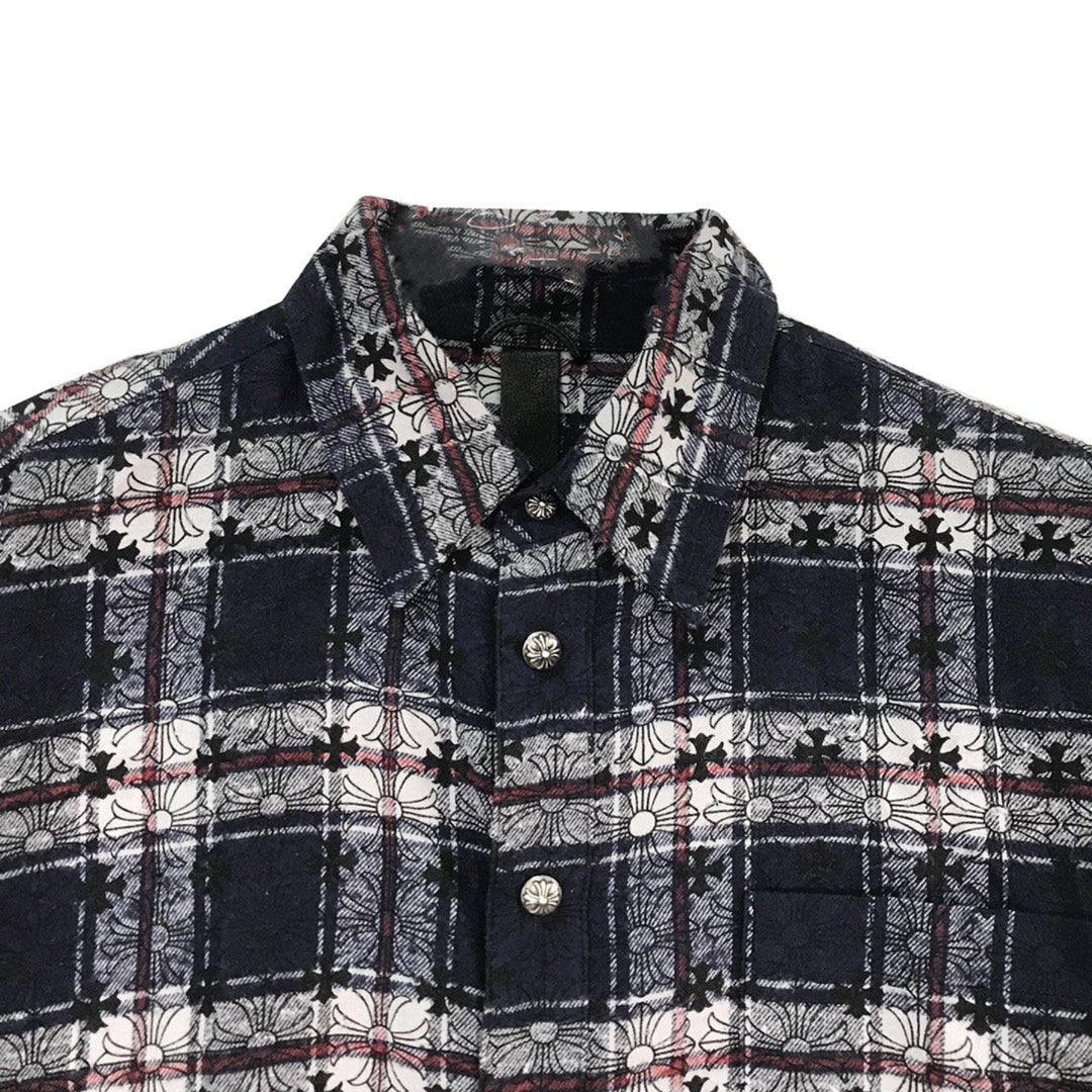 Chrome Hearts Blue&Black Monogram Cross Patch Flannel Shirt - SHENGLI ROAD MARKET