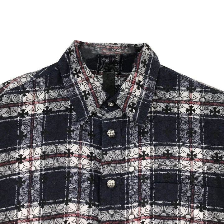 Chrome Hearts Blue&Black Monogram Cross Patch Flannel Shirt - SHENGLI ROAD MARKET