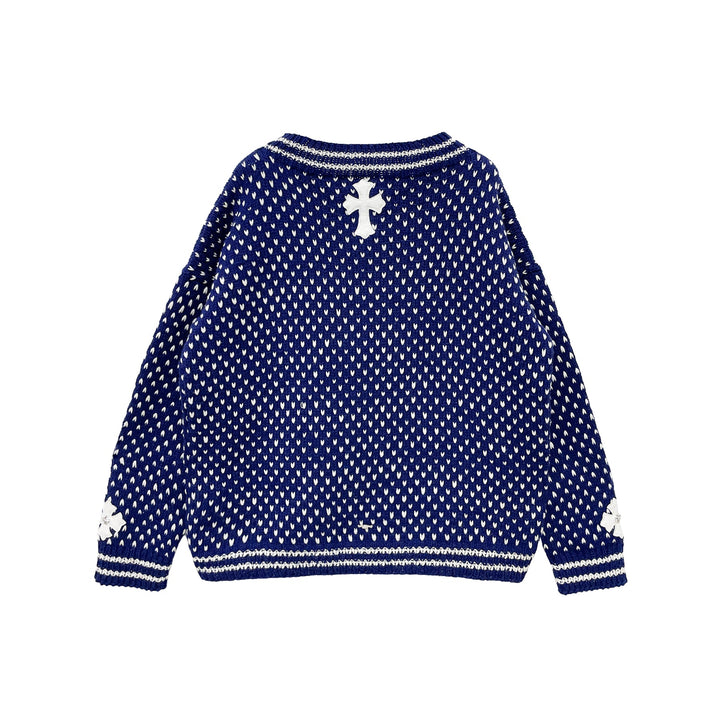 Chrome Hearts Blue&White Cashmere Cross Patch Knit Sweater - SHENGLI ROAD MARKET