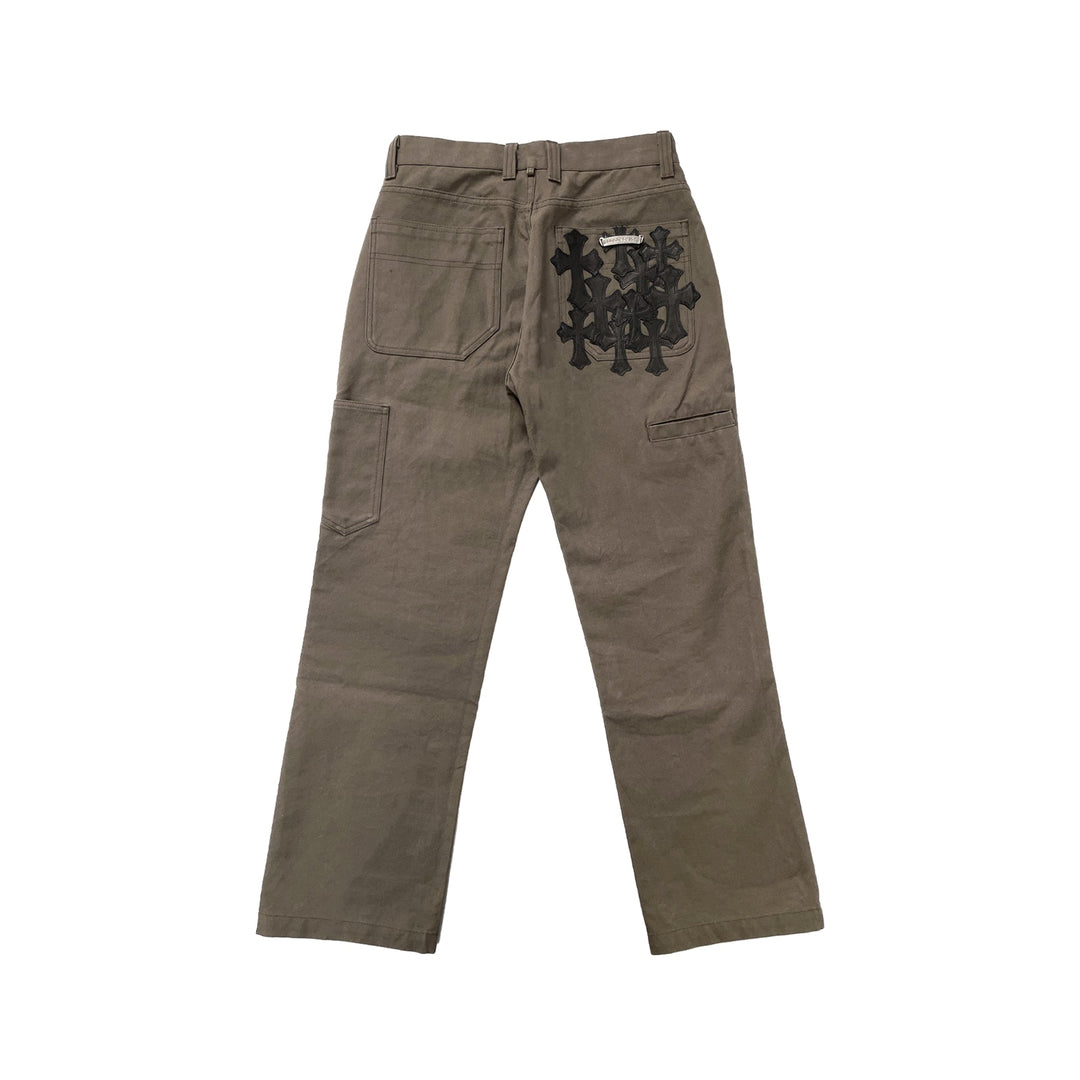Chrome Hearts Brown Cross Patch Leather Carpenter Jeans - SHENGLI ROAD MARKET