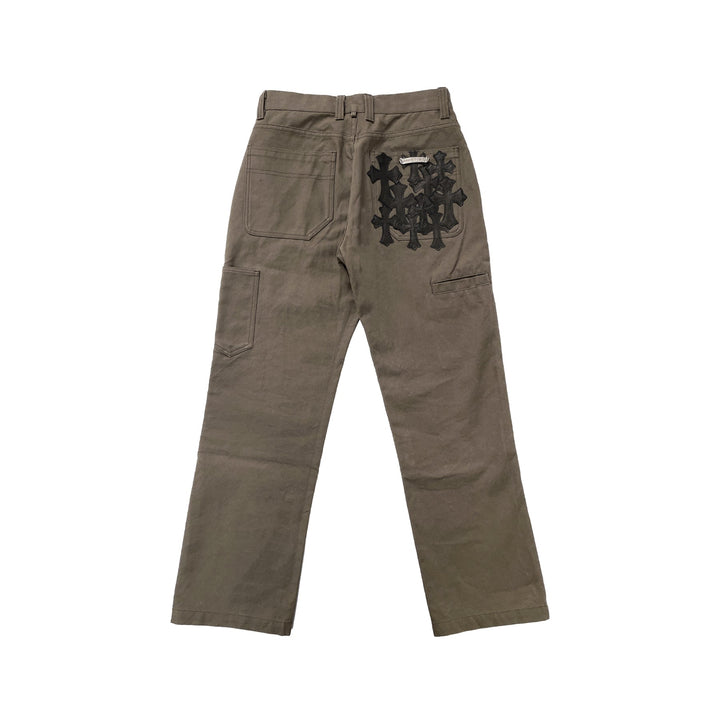 Chrome Hearts Brown Cross Patch Leather Carpenter Jeans - SHENGLI ROAD MARKET