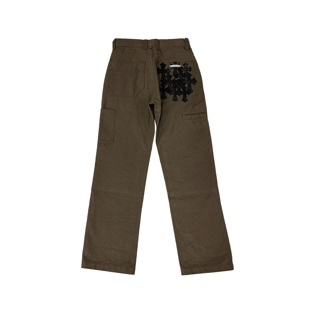 Chrome Hearts Brown Cross Patch Leather Carpenter Jeans - SHENGLI ROAD MARKET
