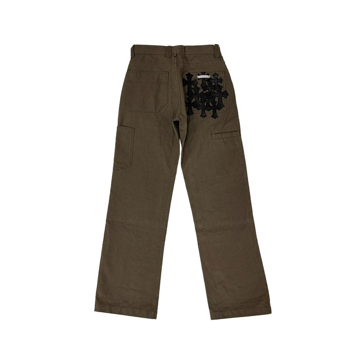 Chrome Hearts Brown Cross Patch Leather Carpenter Jeans - SHENGLI ROAD MARKET