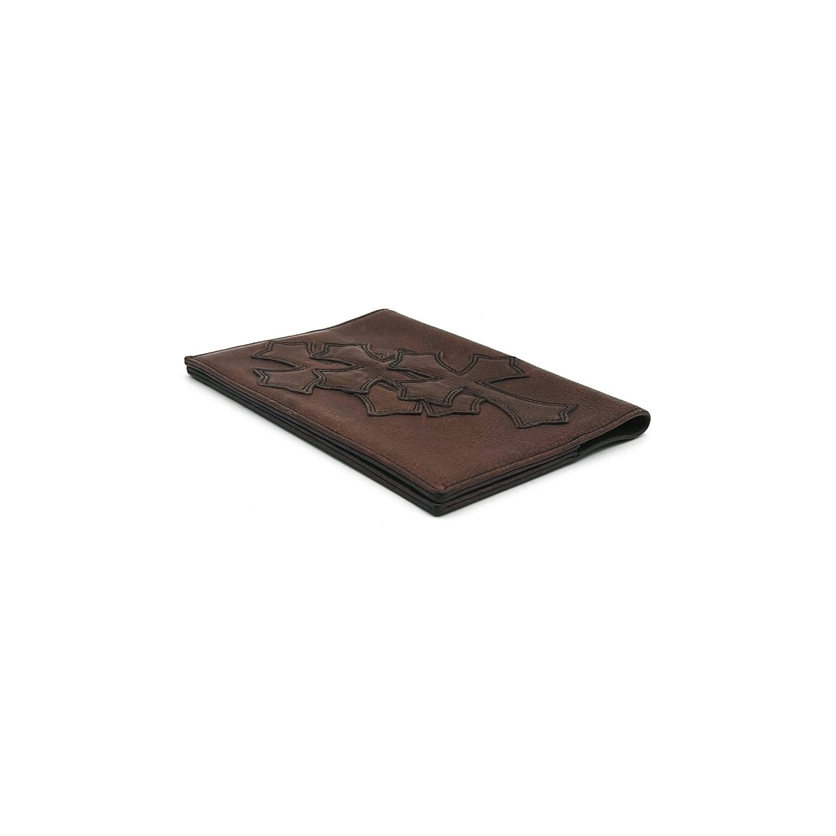 【希少新品】ChromeHeartsブラウンレザーパスポートケース Chrome Hearts Brown Leather Cross Passport Holder - SRM
