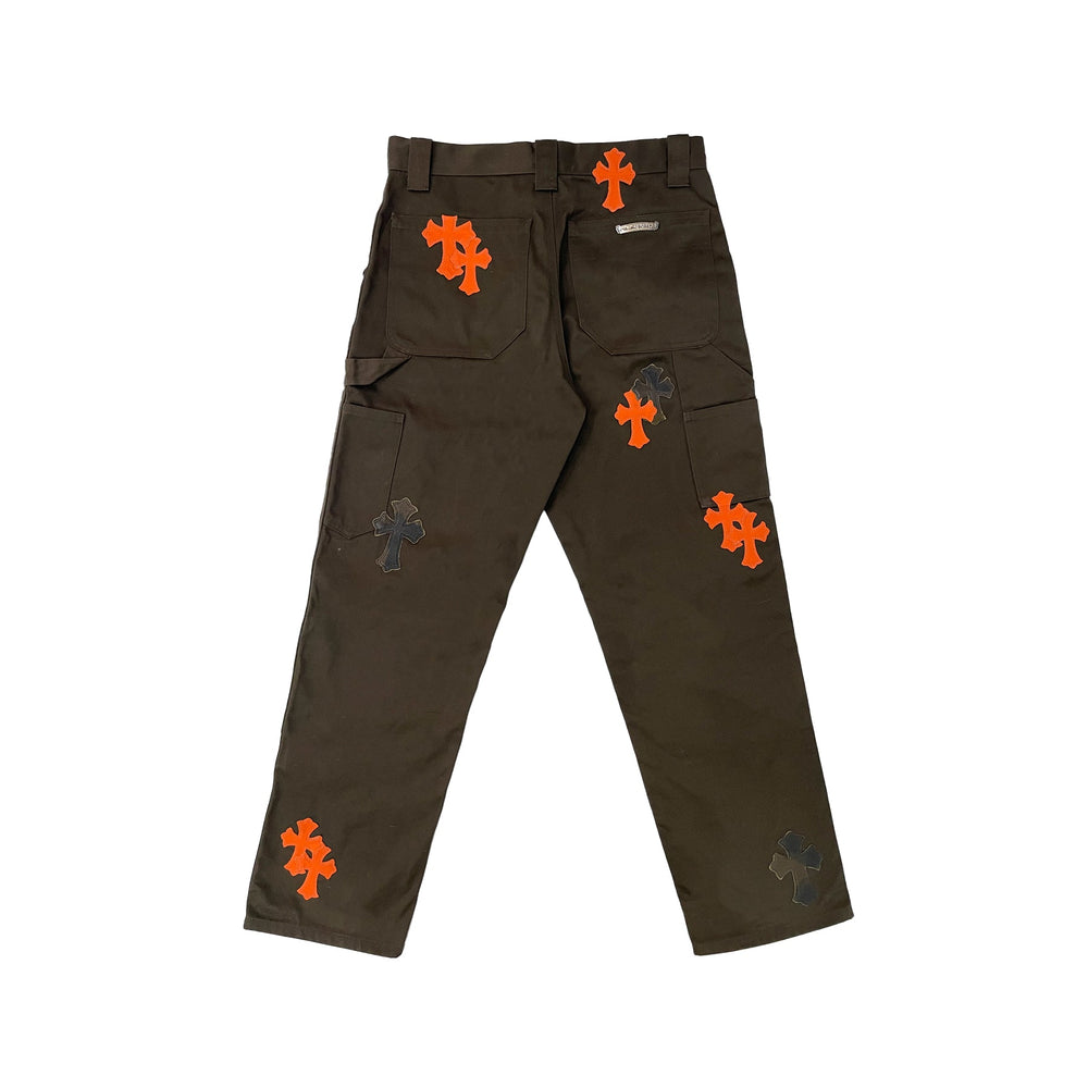 Chrome Hearts Brown Orange Cross Patch Carpenter Pants - SHENGLI ROAD MARKET