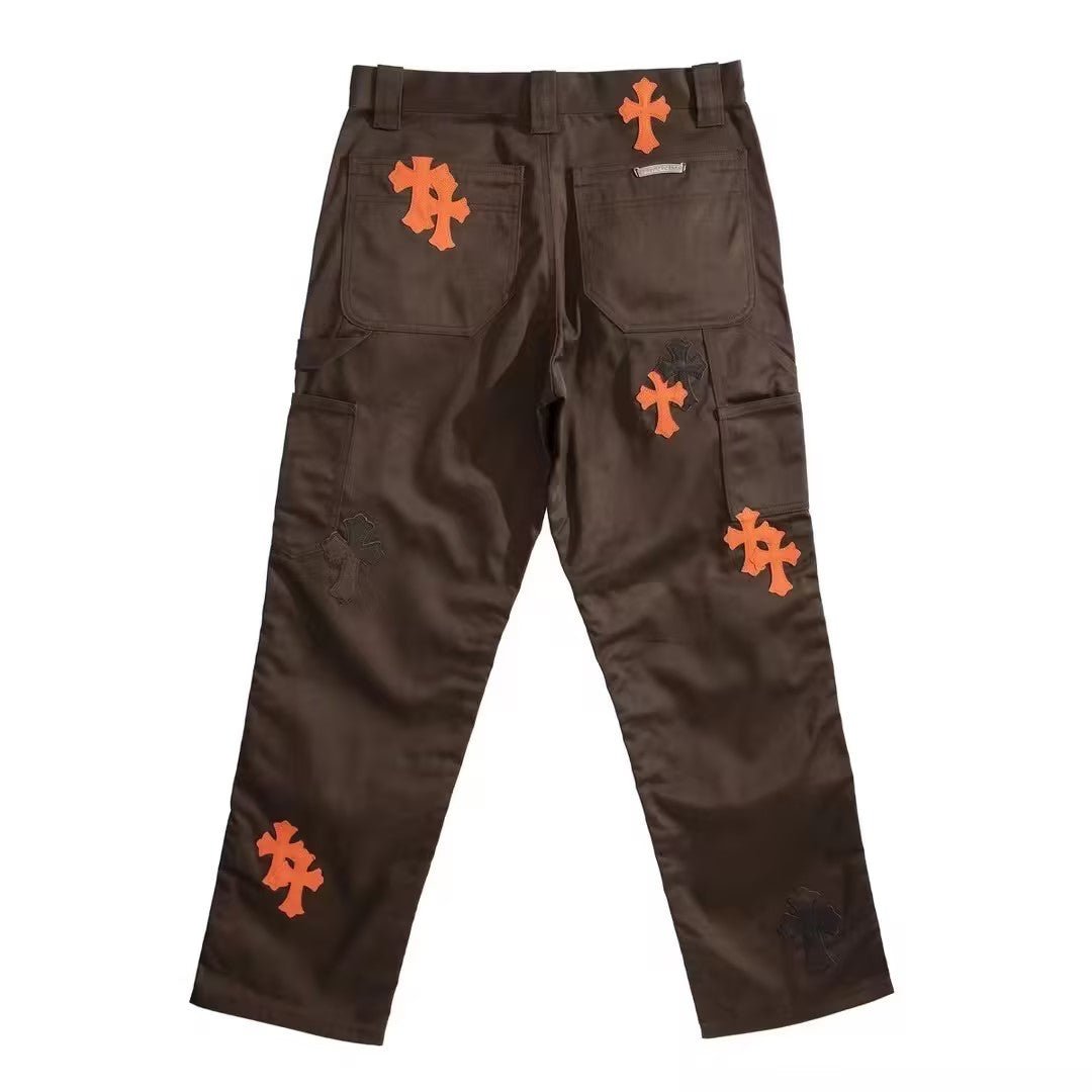 Chrome Hearts Brown Orange Cross Patch Carpenter Pants - SHENGLI ROAD MARKET