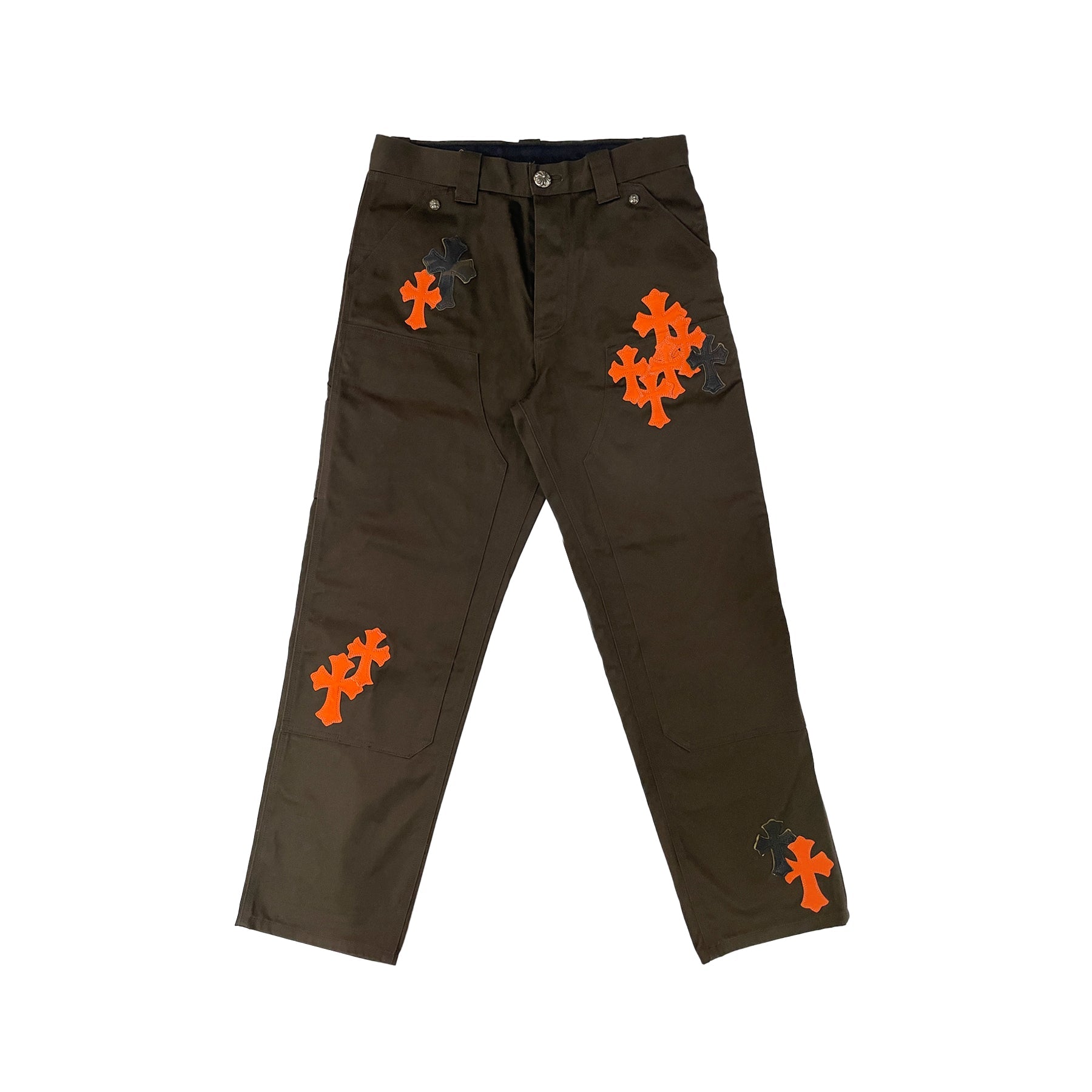 社外品クロス刺繍 ワークパンツChrome Hearts Chrome Hearts Brown Orange Cross Patch Carpenter Pants - SRM