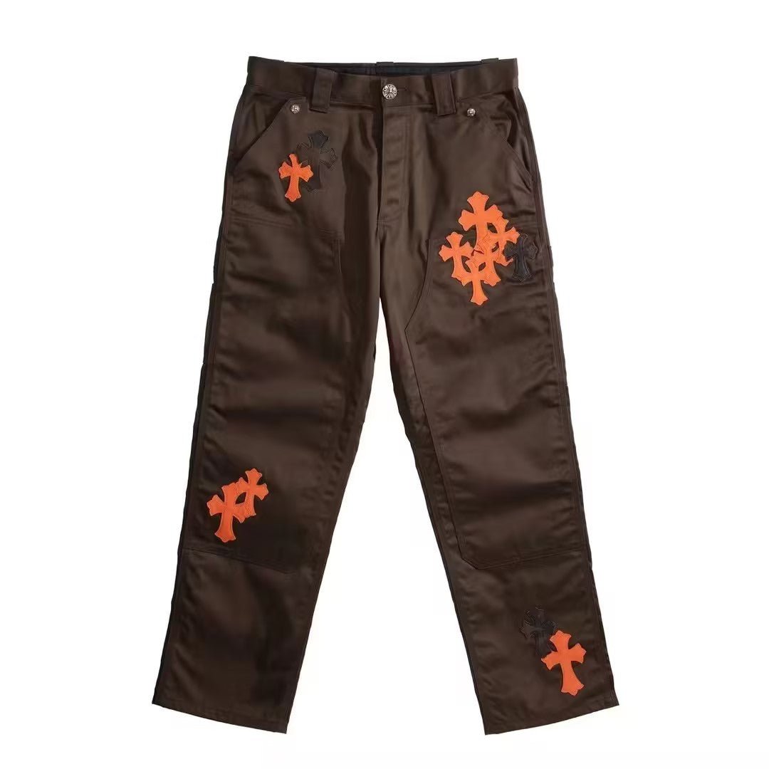 Chrome Hearts Brown Orange Cross Patch Carpenter Pants - SHENGLI ROAD MARKET