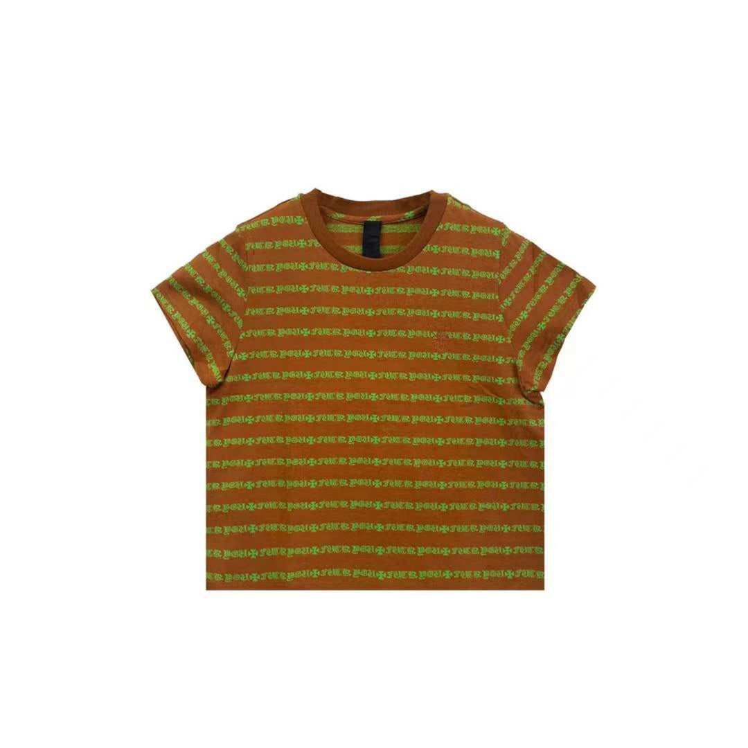 Chrome Hearts Brown＆Green Stripe Women`s Short Sleeve Tee - SHENGLI ROAD MARKET