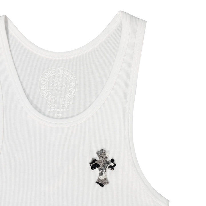 Chrome Hearts Camouflage Beaded Cross Patch White Rib Tank Top - SHENGLI ROAD MARKET