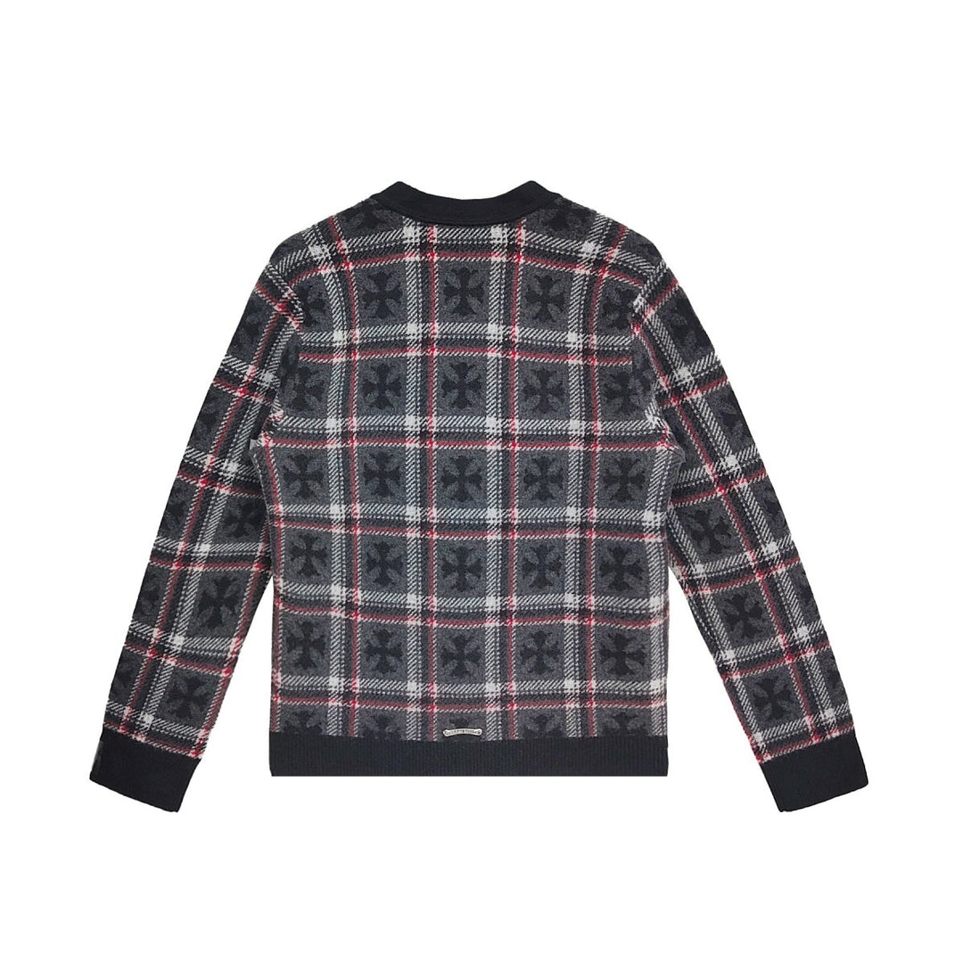 Chrome Hearts Cashmere Black&Red Cross Plaid Cardigan Sweater - SHENGLI ROAD MARKET