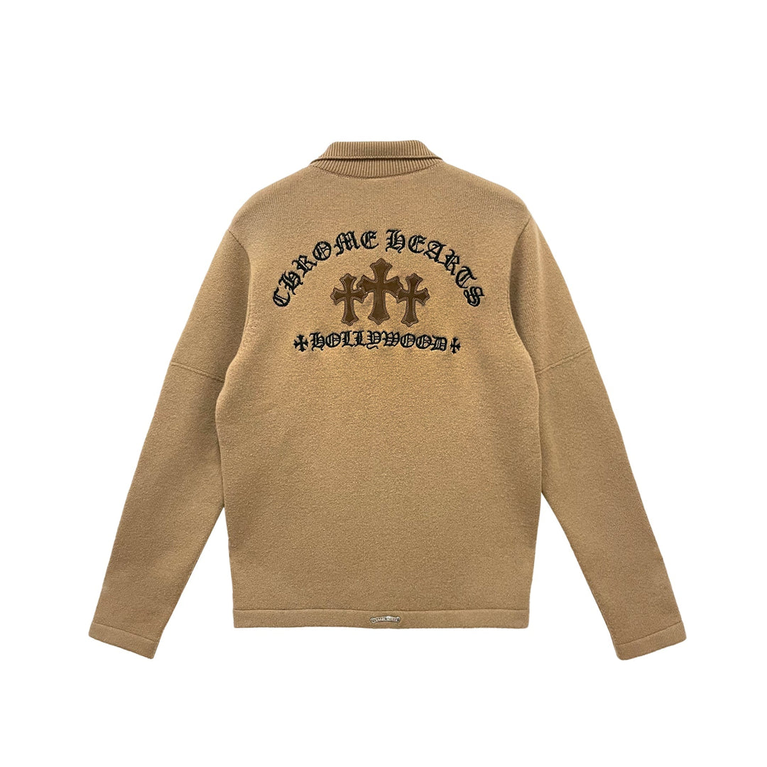 Chrome Hearts Cashmere Brown Triple Cross Patch Cardigan - SHENGLI ROAD MARKET