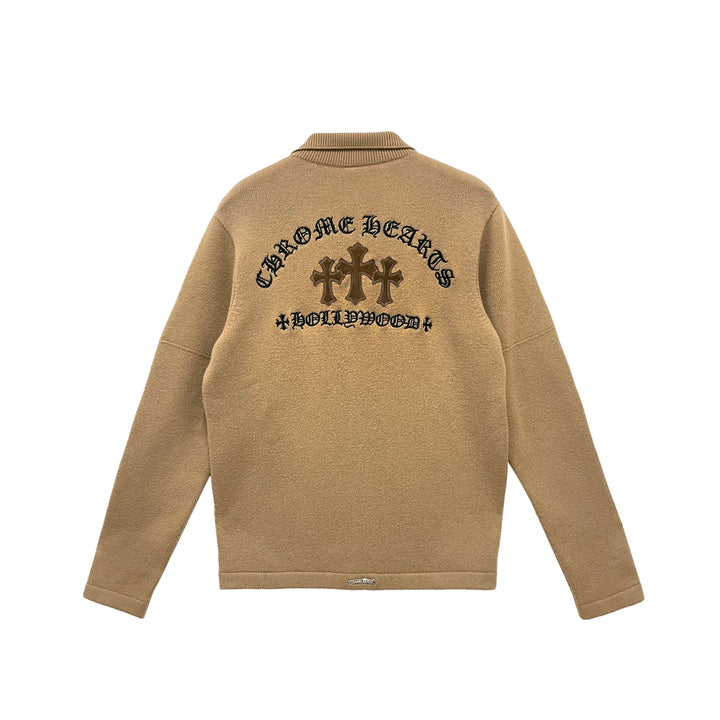Chrome Hearts Cashmere Brown Triple Cross Patch Cardigan - SHENGLI ROAD MARKET