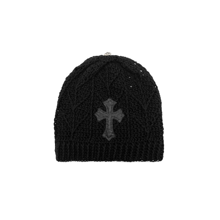 Chrome Hearts Cashmere Cross Leather Patch Black Beanie - SHENGLI ROAD MARKET