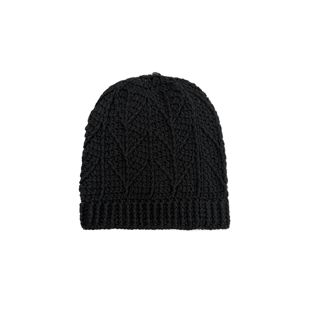 Chrome Hearts Cashmere Cross Leather Patch Black Beanie - SHENGLI ROAD MARKET
