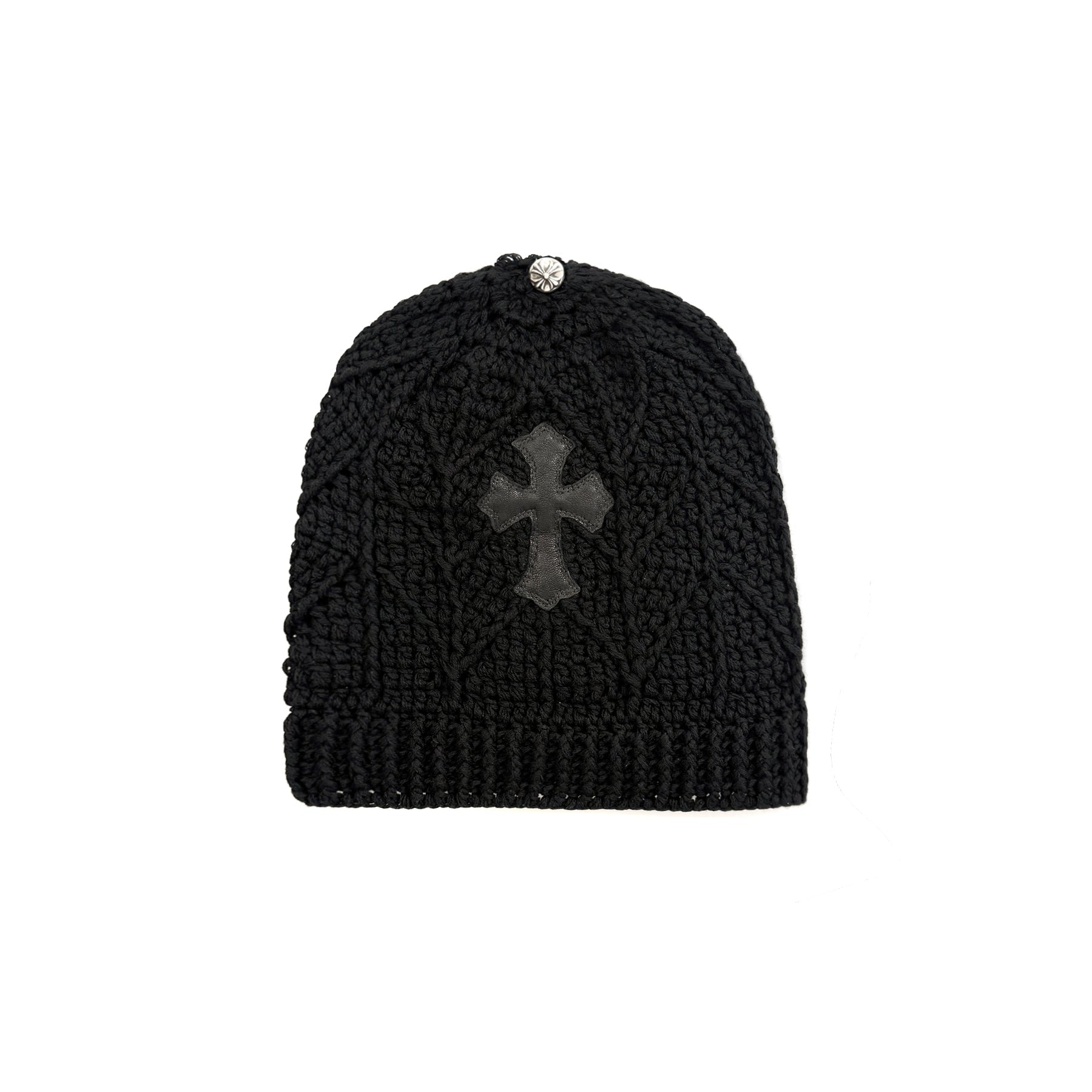 Chrome Hearts Cashmere Cross Leather Patch Black Beanie - SRM