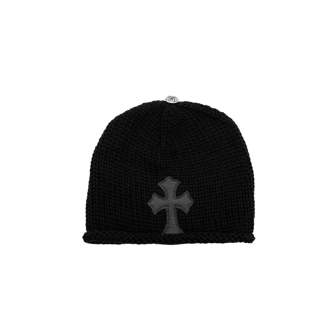 Chrome Hearts Cashmere Cross Leather Patch Black Beanie - SHENGLI ROAD MARKET