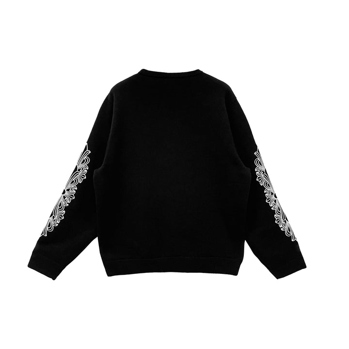 Chrome Hearts Cashmere Embroidered Floral Sleeve Black Sweater - SHENGLI ROAD MARKET