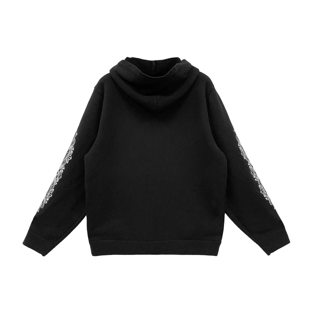 Chrome Hearts Cashmere Embroidered Floral Sleeve Black Zip Up Hoodie - SHENGLI ROAD MARKET
