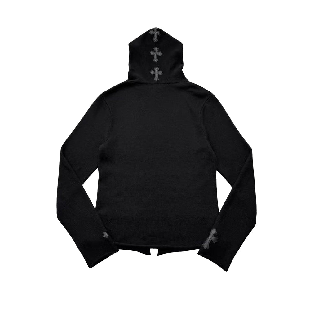 Chrome Hearts Cashmere Leather Patch Cross Zip Up Hoodie - SHENGLI ROAD MARKET