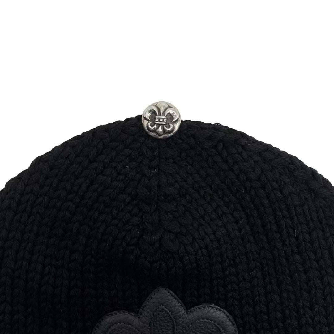 Chrome Hearts Cashmere Leather With Silver Fleur Beanie