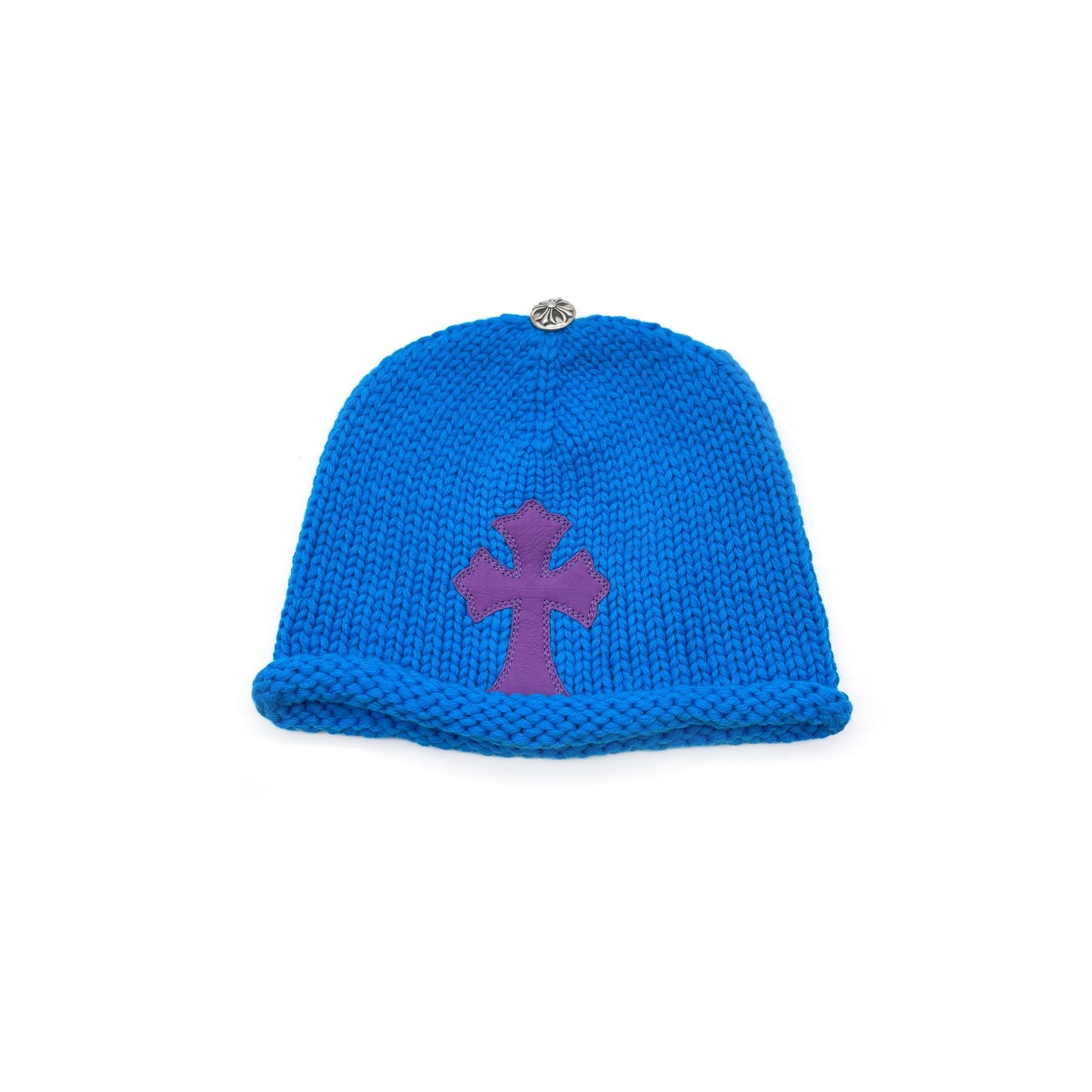 Chrome Hearts Cashmere Purple Cross Leather Patch Blue Beanie
