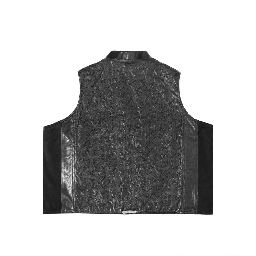 Chrome Hearts Cemetery Cross Patch Black Quilted Suede&Leather Vest - SHENGLI ROAD MARKET
