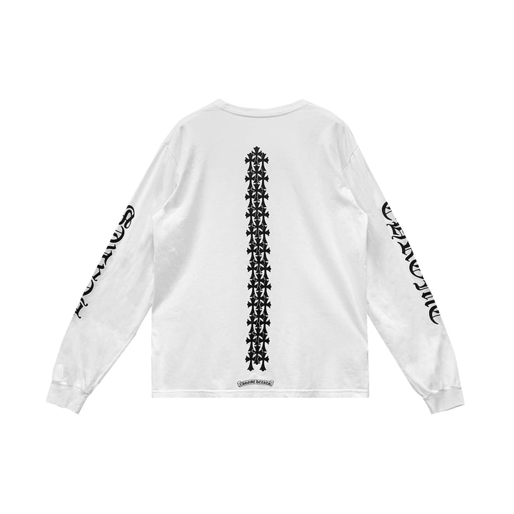 Chrome Hearts Cemetery Cross Tire Tracks White Long Sleeve T-Shirt - SHENGLI ROAD MARKET