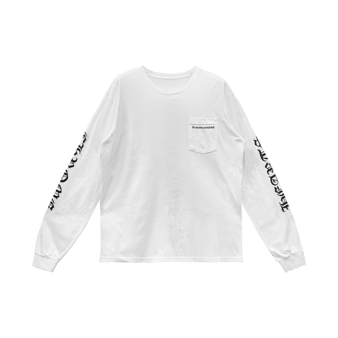 Chrome Hearts Cemetery Cross Tire Tracks White Long Sleeve T-Shirt - SHENGLI ROAD MARKET