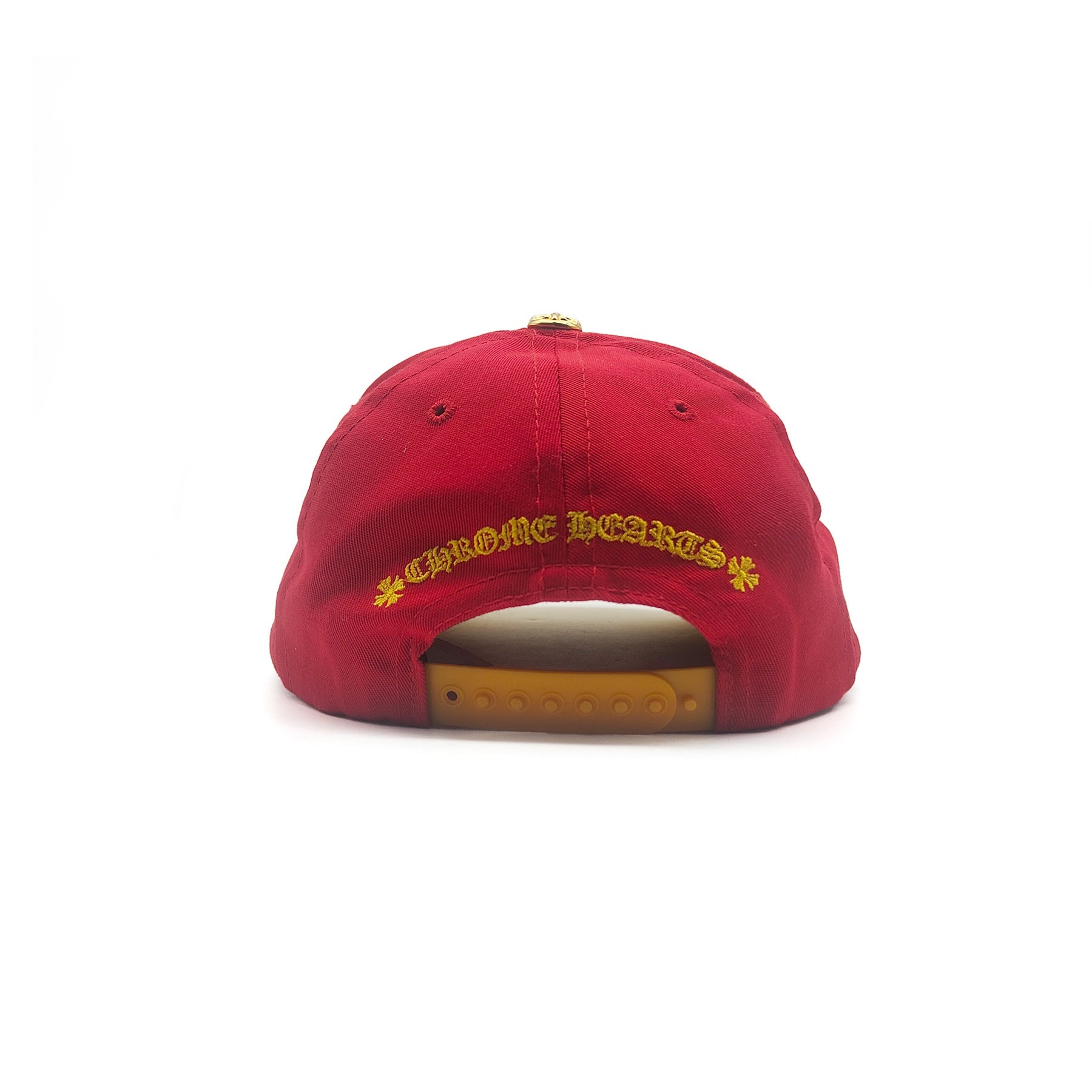 Chrome Hearts CH Embroidered 22K Gold Diamond Button Red Cap - SRM