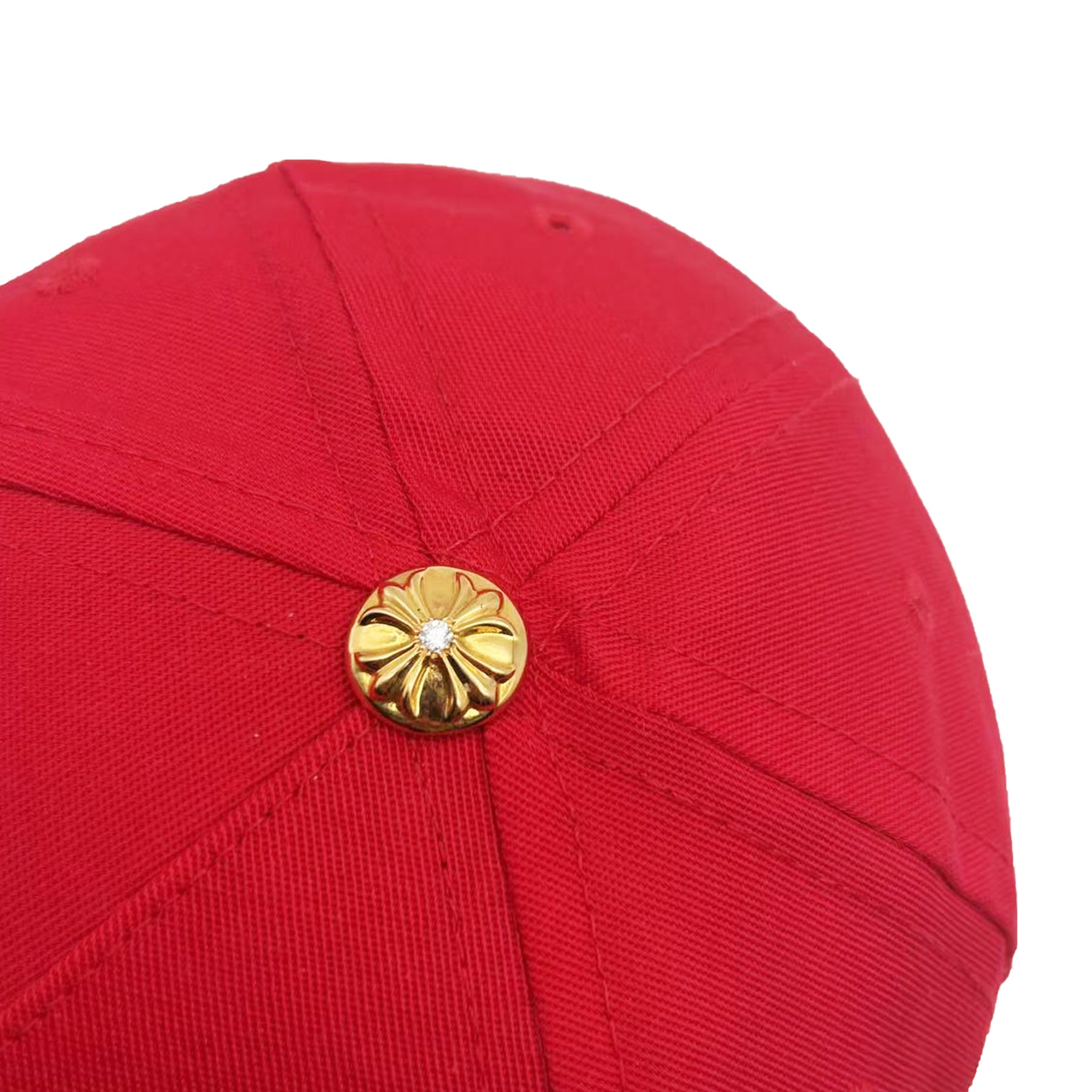 Chrome Hearts CH Embroidered 22K Gold Diamond Button Red Cap - SRM