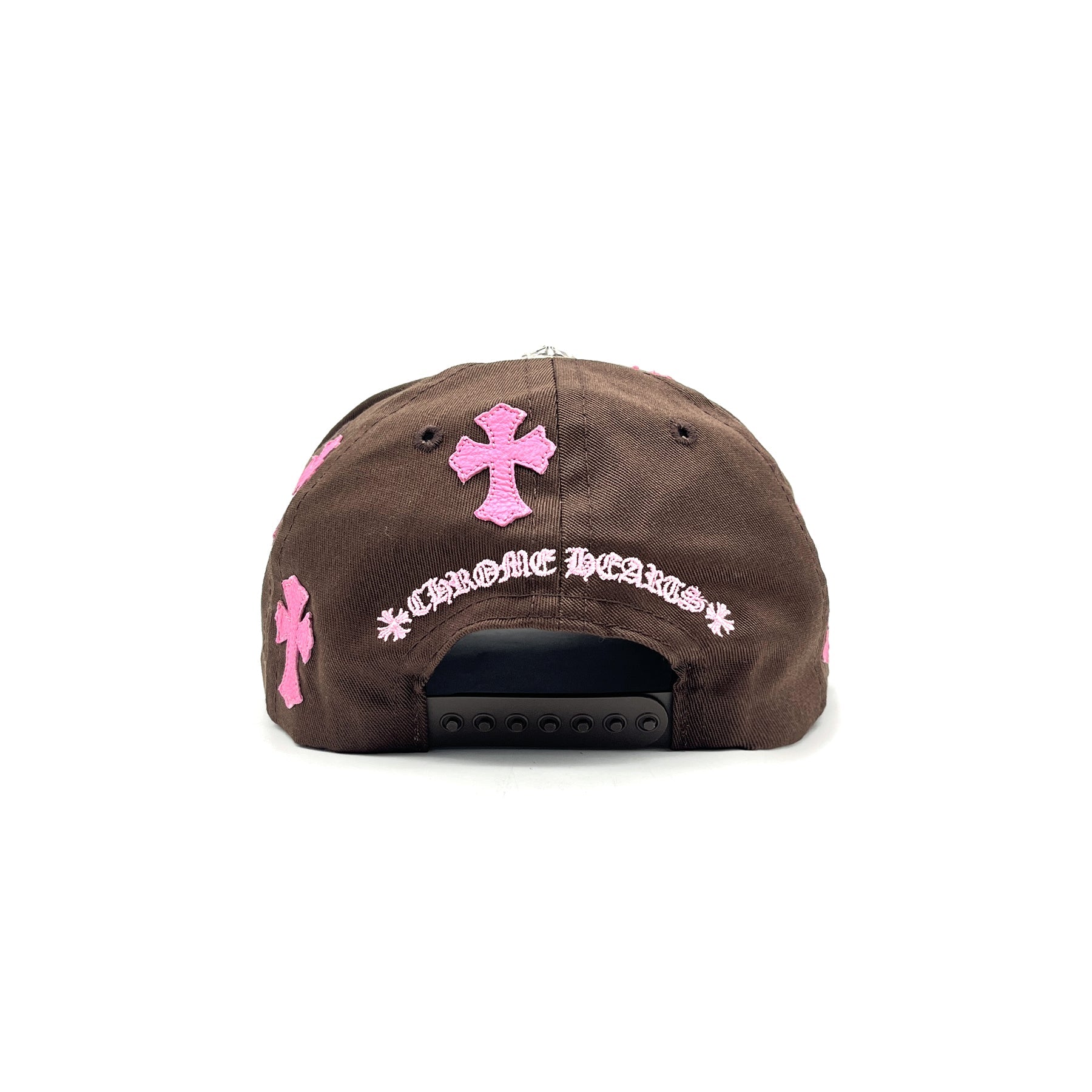 Chrome Hearts CH Embroidered Pink Cross Patch Brown Cap - SRM