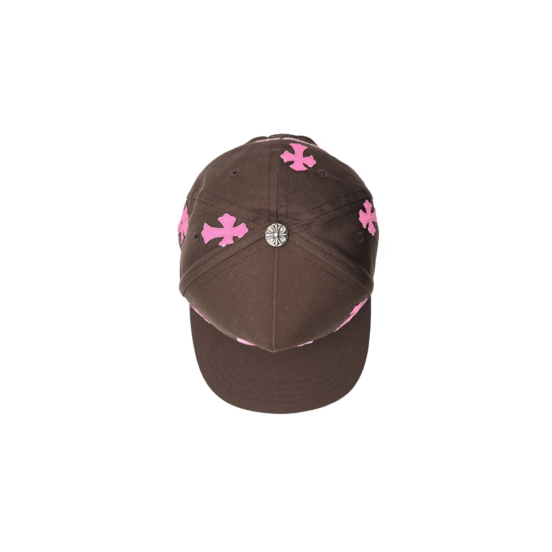 Chrome Hearts CH Embroidered Pink Cross Patch Brown Cap - SRM