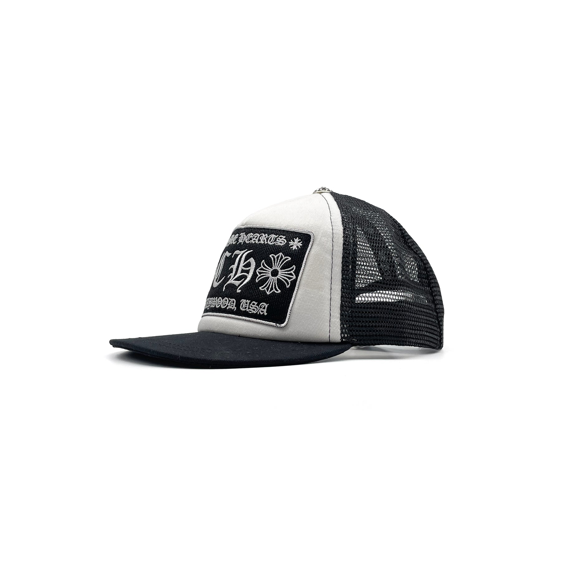 帽子 Chrome Hearts tracker cap black/white Chrome Hearts White Hollywood CH Patch Embroidered Trucker Cap