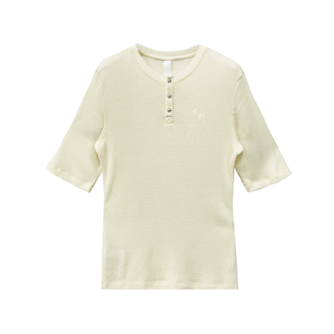 Chrome Hearts CH Letter Waffle Thermal Short Sleeve Henley T-Shirt Tee - SHENGLI ROAD MARKET