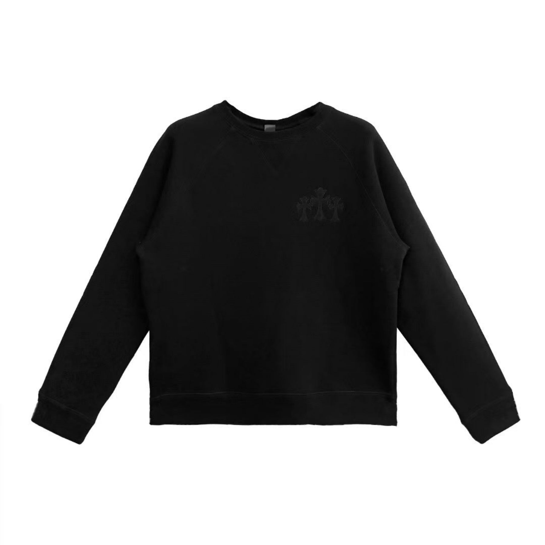CHROME HEARTS ブラック トレーナー Chrome Hearts CH Logo Cross Leather Patch Black Sweatshirt - SRM