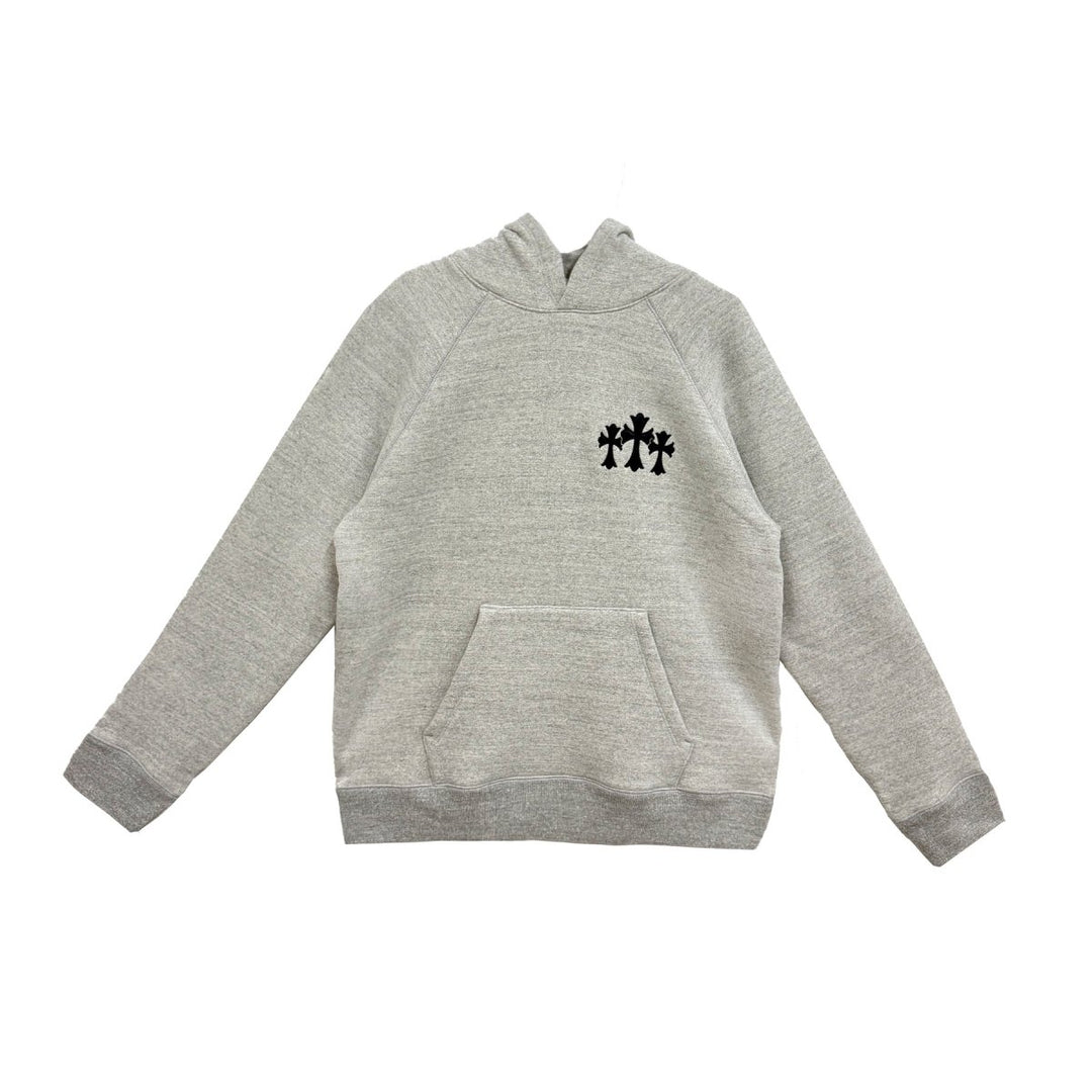 Chrome Hearts CH Logo Cross Leather Patch Grey Pullover Hoodie - SHENGLI ROAD MARKET