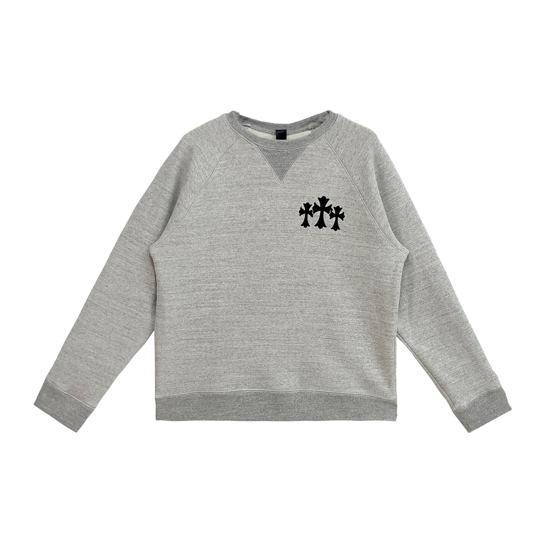 Chrome Hearts CH Logo Cross Leather Patch Grey Sweatshirt - SRM