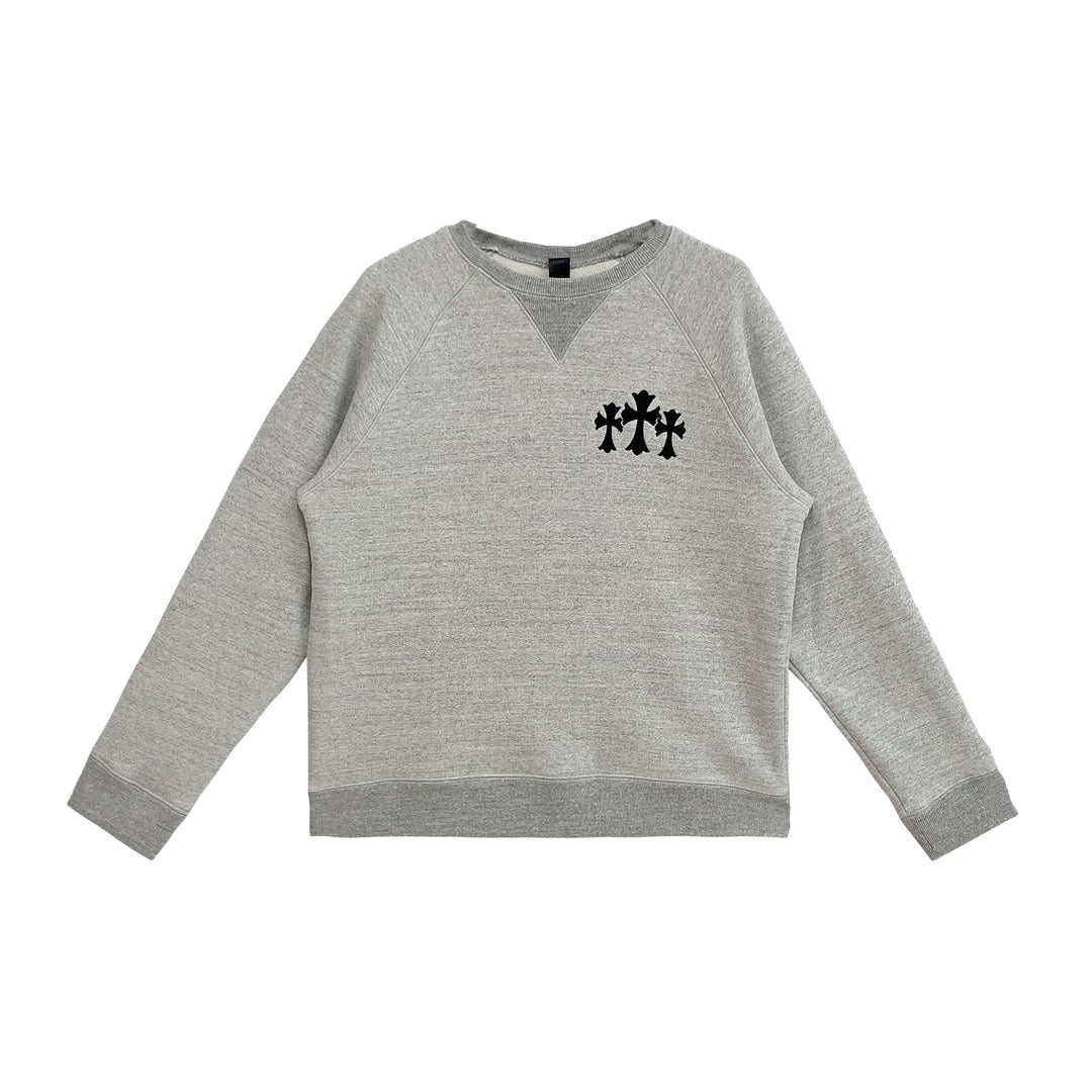 Chrome Hearts CH Logo Cross Leather Patch Grey Sweatshirt - SHENGLI ROAD MARKET