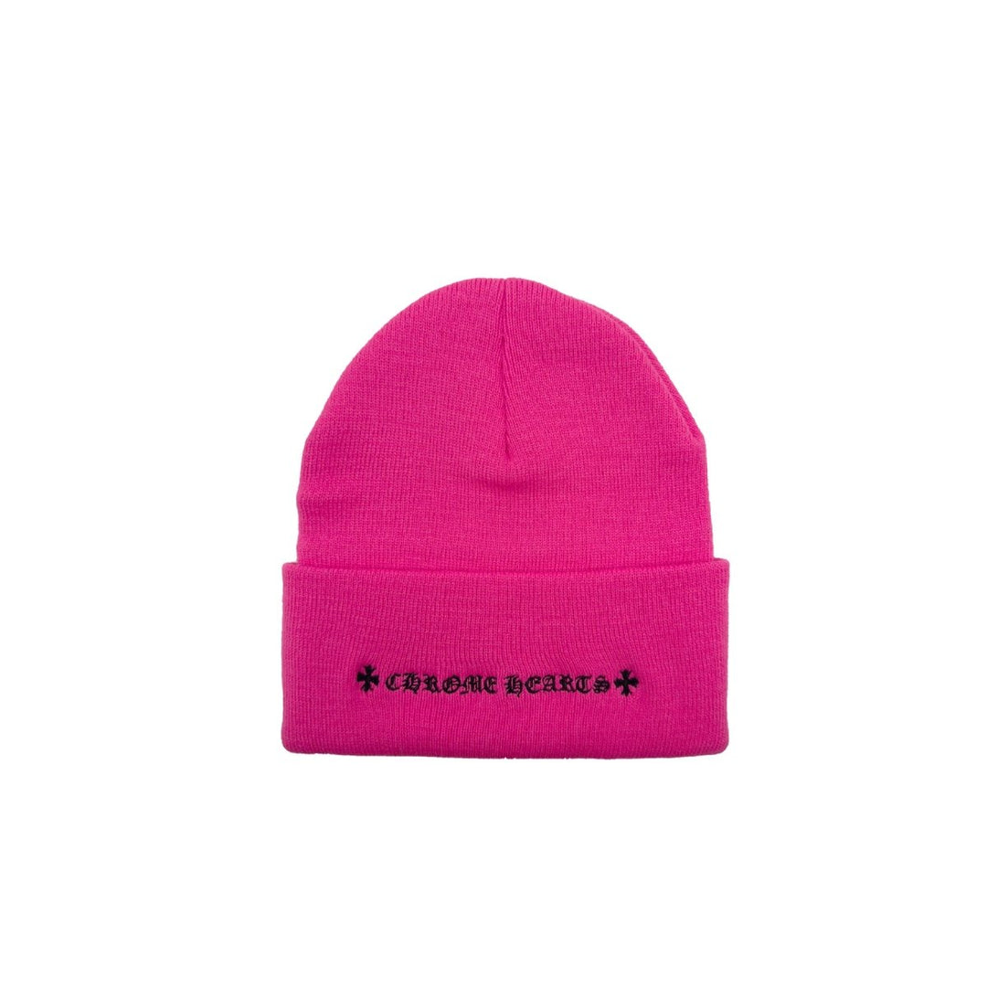 Chrome Hearts CH Logo Embroidered Pink Beanie - SHENGLI ROAD MARKET