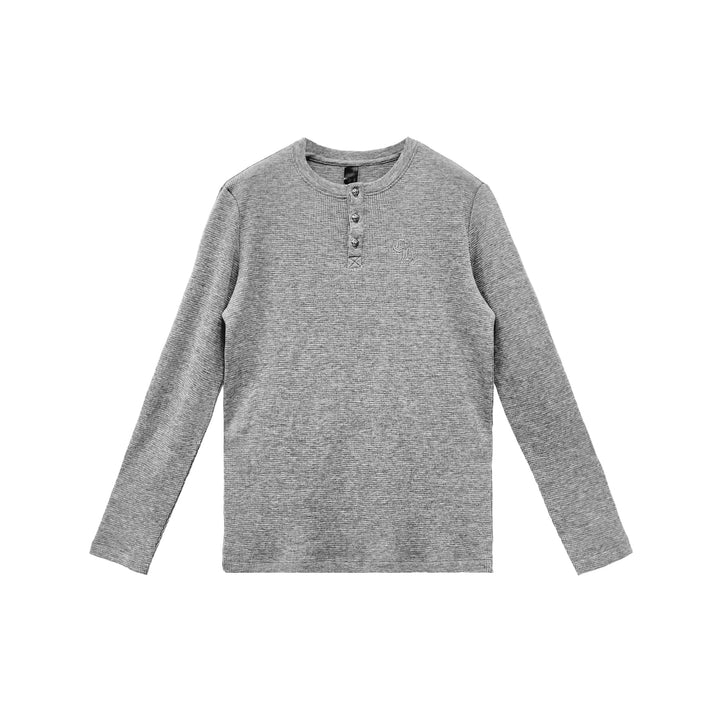 Chrome Hearts CH Logo Waffle Thermal Grey Long Sleeve Henley Shirt - SHENGLI ROAD MARKET