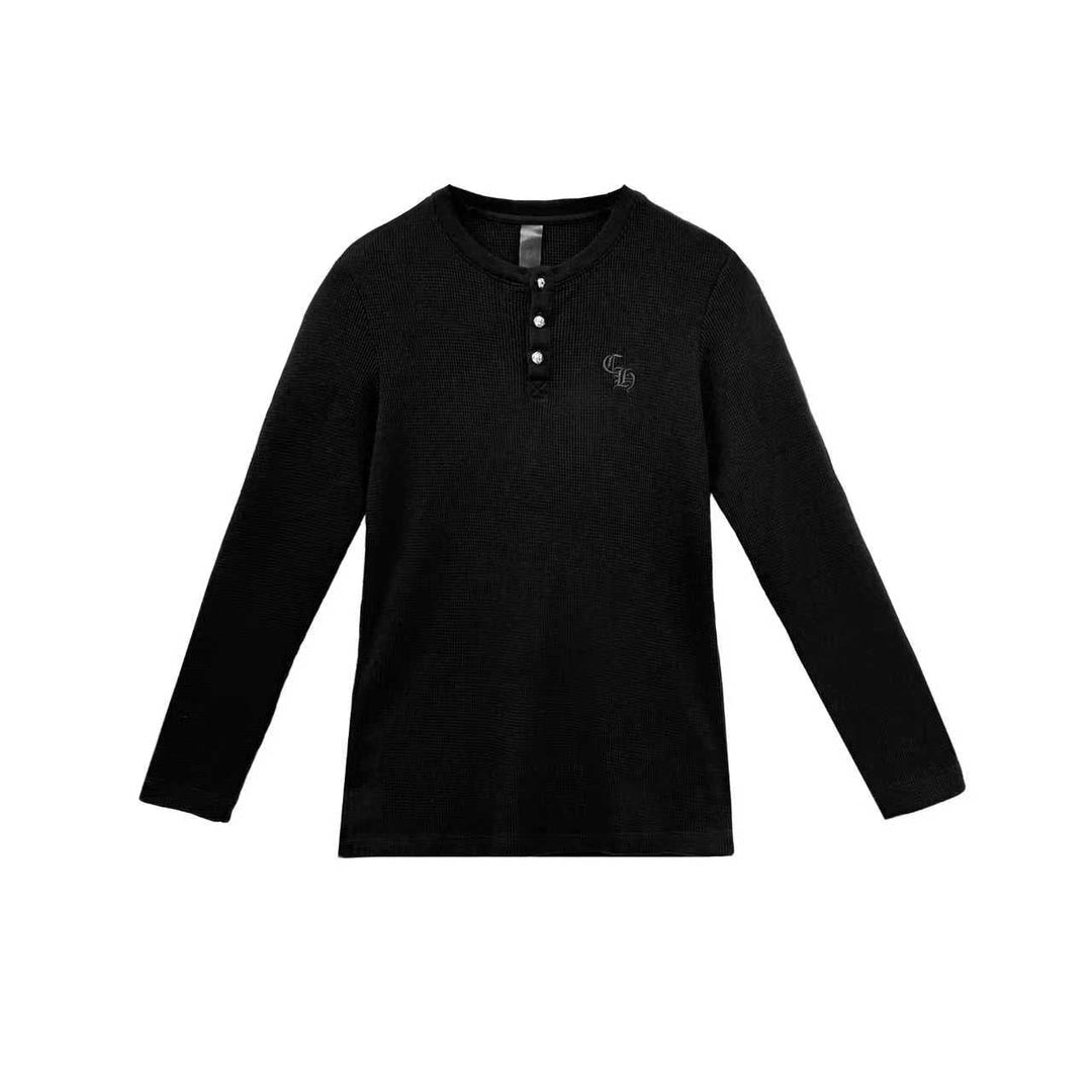 Chrome Hearts CH Logo Waffle Thermal Long Sleeve Henley Shirt - SHENGLI ROAD MARKET