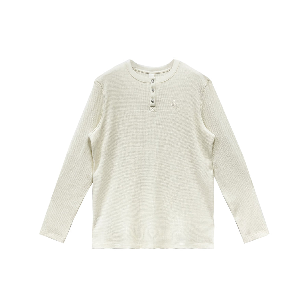 Chrome Hearts CH Logo Waffle Thermal White Long Sleeve Henley Shirt - SHENGLI ROAD MARKET